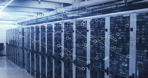 Digital Data Processing in Modern Server Room with Network Graphics - Download Free Stock Images Pikwizard.com