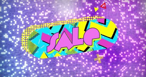 Retro Neon SALE Badge Featuring Bold Zigzag Pattern, Halftone Dot Trim and Pixel Mosaic