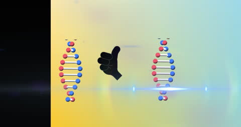 Rotating DNA Strands with Approval Hand Gesture