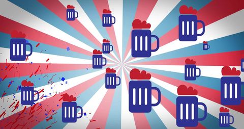 Celebratory American Flag and Beer Icons on Patriotic Background