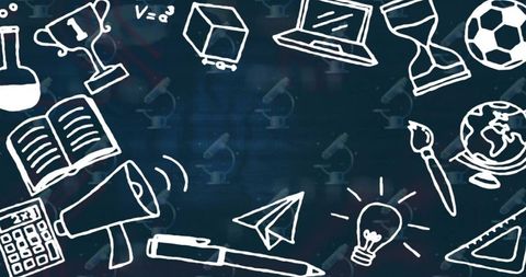 Educational science doodles on navy-blue blackboard