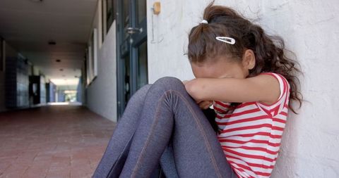 Upset Girl Sitting Alone in School Hallway After Distressing Event - Download Free Stock Images Pikwizard.com
