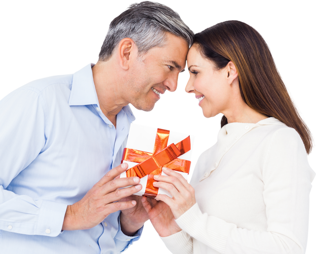 Smiling Couple Holding Gift With Red Ribbon On Transparent Background - Download Free Stock Videos Pikwizard.com