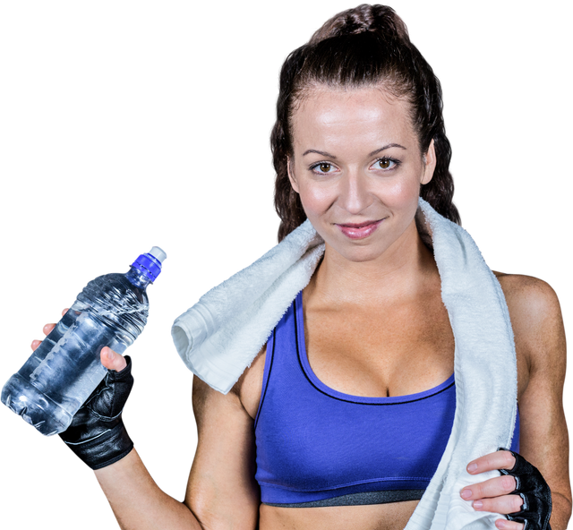 Transparent background photo of female athlete holding water bottle smiling - Download Free Stock Videos Pikwizard.com