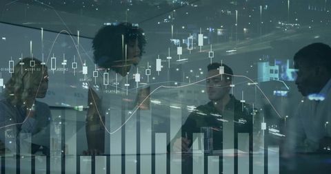 Business Team Analyzing Financial Growth with Technology Interface