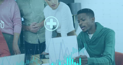 Office Team Analyzing Medical Data with Digital Interface