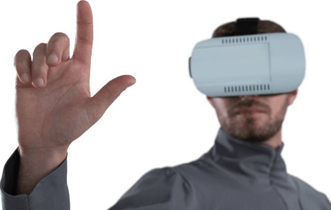 Man Interacting with Virtual Reality Wearing Transparent Headset - Download Free Stock Videos Pikwizard.com