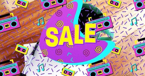 Retro-Aesthetic SALE Banner With Boombox Illustrations