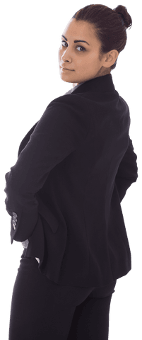 Confident Hispanic Businesswoman Looking Back on Transparent Background