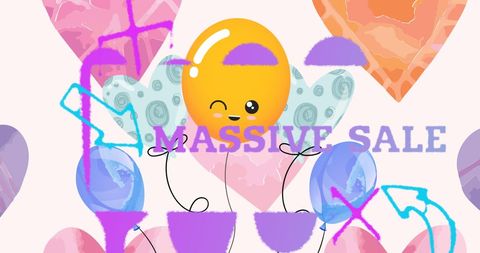 Colorful Massive Sale Banner with Balloons and Hearts