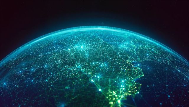 Glowing Networked Earth in Outer Space Displaying Global Connectivity