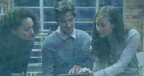 Collaborative Team Meeting with Abstract Tech Overlay