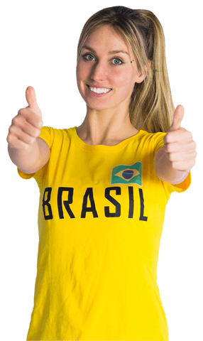 Smiling Transparent Brazilian Soccer Fan Giving Thumbs Up