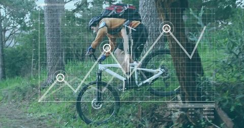 Mountain biking adventure with performance data overlay