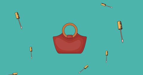 Fashion Bag with Floating Makeup Brushes on Green Background - Download Free Stock Images Pikwizard.com