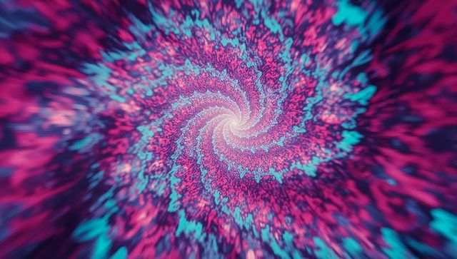 Dynamic fractal vortex with vibrant pink and turquoise trails