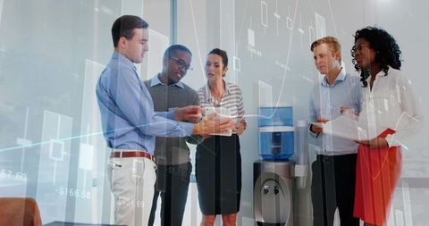 Diverse team analyzing business prototypes in office