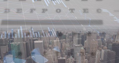 Global financial market overlays modern cityscape