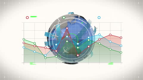 Animated Global Network with Clock Visual Overlaying Business Data
