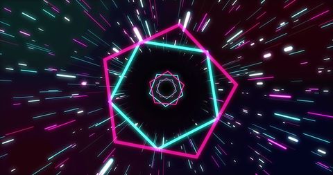 Dynamic futuristic tunnel with neon geometric shapes