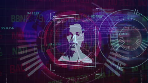 Futuristic Digital Face Scanning Interface and Data Processing