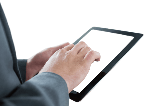 Transparent Tablet Use by Businessman In Gray Suit - Download Free Stock Videos Pikwizard.com