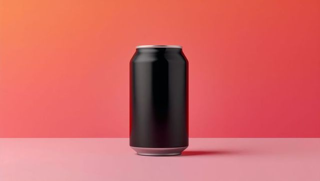 Matte Black Beverage Can on Pink Gradient Background