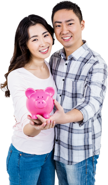 Smiling Couple Holding Pink Piggy Bank Transparent Financial Savings Concept - Download Free Stock Videos Pikwizard.com