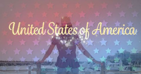 American Dream Theme with Woman on Pier and USA Text