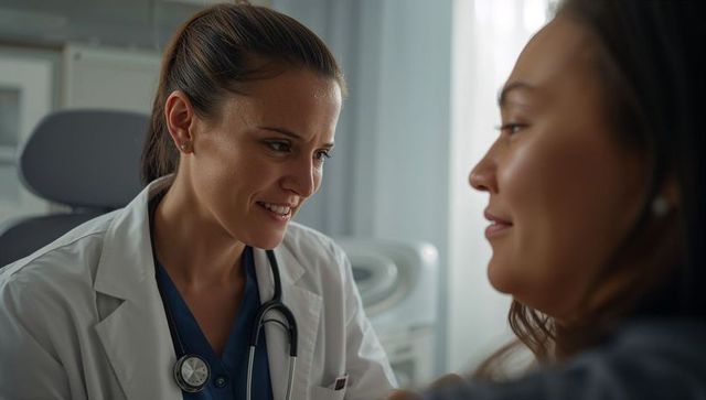 Doctor Consults Patient with Compassion in Medical Exam Room