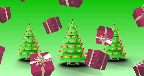 Floating Christmas Presents Among Festive Trees on Green Background - Download Free Stock Images Pikwizard.com