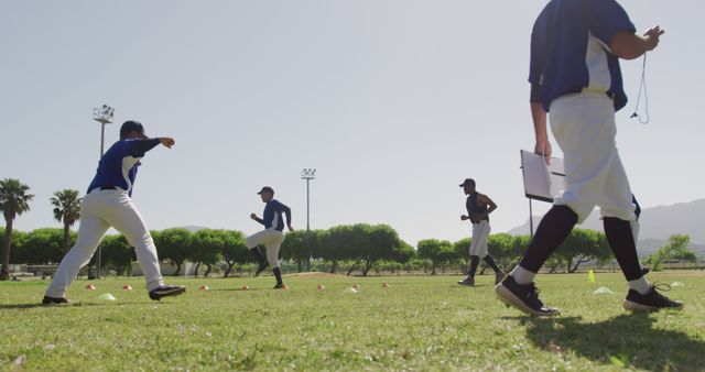 Baseball Team Warming Up During Training Session Outdoors - Download Free Stock Images Pikwizard.com