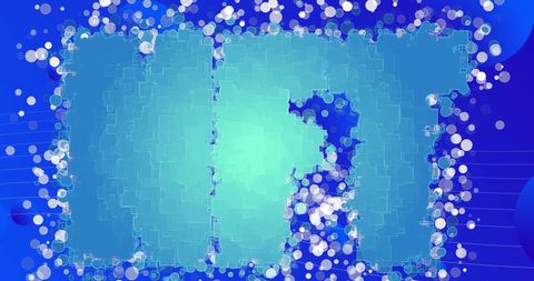 The vibrant and contemporary digital artwork depicts the concept of NFTs with an abstract design. White dots and shades of blue create a techy, blockchain-related atmosphere, suitable for representing digital economies. Ideal for articles on blockchain, the future of art, or investment opportunities in digital assets.