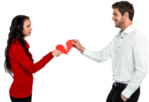 Transparent Couple Sharing Broken Heart Shape