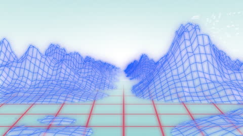 Futuristic Digital Terrain with Wireframe Mountains