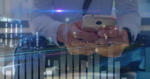 Businessman with Smartphone Analyzing Financial Data