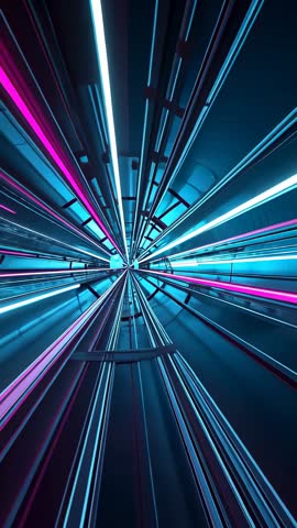 Advancing Neon Tunnel Vortex with LED Rails — Futuristic Vertical Sci-Fi Corridor Loop