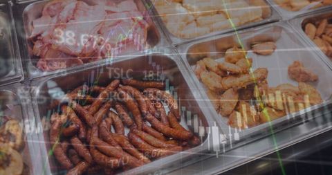 Market Data Overlay on Deli Foods in Store Containers - Download Free Stock Images Pikwizard.com