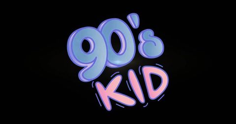90s kid bubble letter logo pastel neon retro typography on black background for nostalgia designs