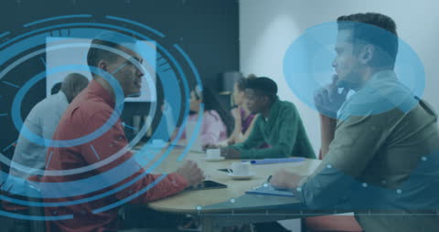 Business Meeting with Data Overlay Animation