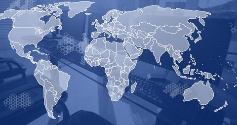 Global Business Interface with Digital World Map Overlay - Download Free Stock Images Pikwizard.com