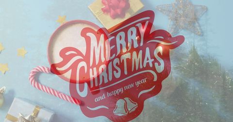 Festive Merry Christmas Text Overlay on Holiday Decorations - Download Free Stock Images Pikwizard.com
