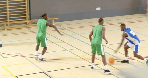 Indoor basketball fast-break defense and dribble penetration teamwork strategy motion