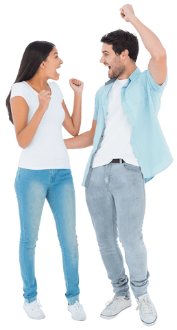 Joyful Casual Couple Celebrating Victory on Transparent Background - Download Free Stock Videos Pikwizard.com