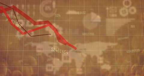 Digital interface with financial data and red declining graph