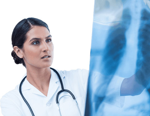 Transparent image of doctor analyzing chest x-ray