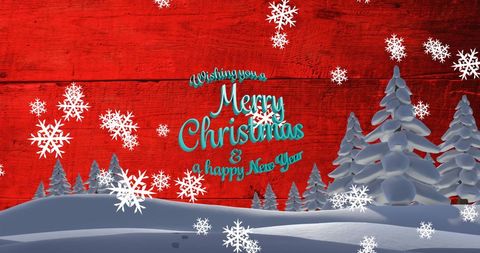 Festive Christmas and New Year Greeting with Snowflakes on Red Wood