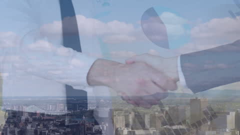 Professional Business Handshake Over Cityscape Background