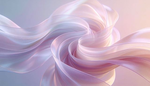 Pearlescent ribbon vortex in pastel iridescent swirls, abstract ethereal background