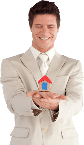 confident businessman holding small house model transparent background - Download Free Stock Videos Pikwizard.com